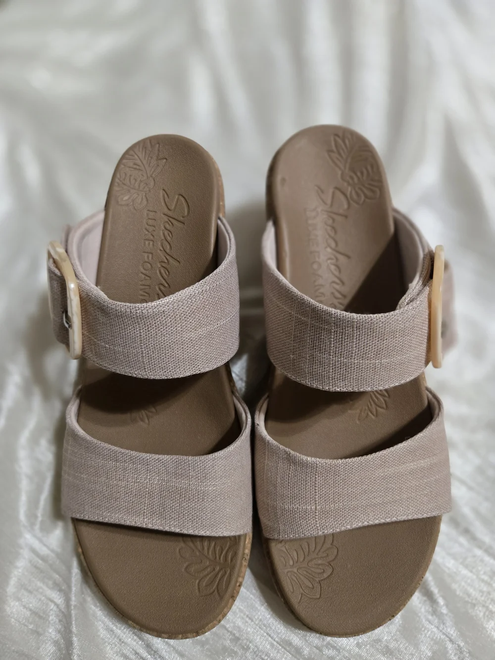 Beige Cork Wedge Sandals - Women Size 7 1/2 SKECHERS NWOB